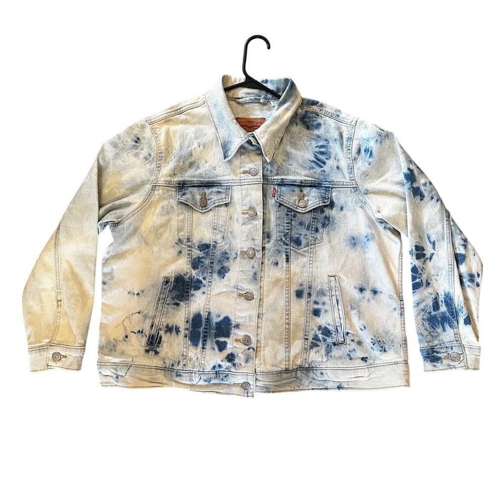 Levis  Tie Dye Blue White Acid‎ Wash Denim Trucker Jacket Womens 1X